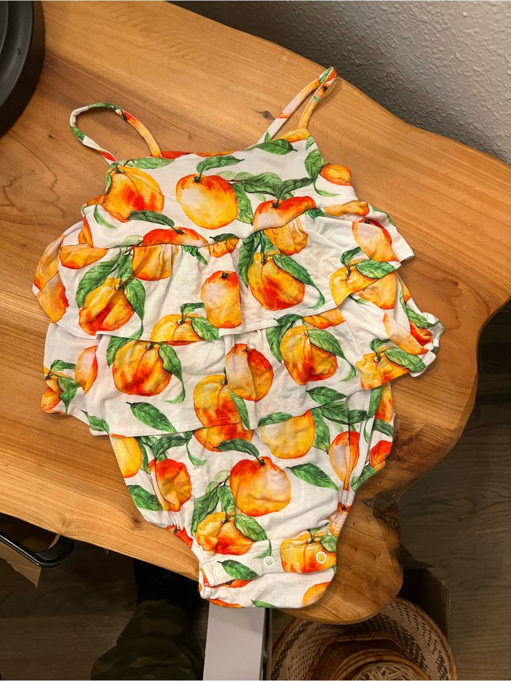 Posh Peanut White Peach Print Ruffle One-Piece